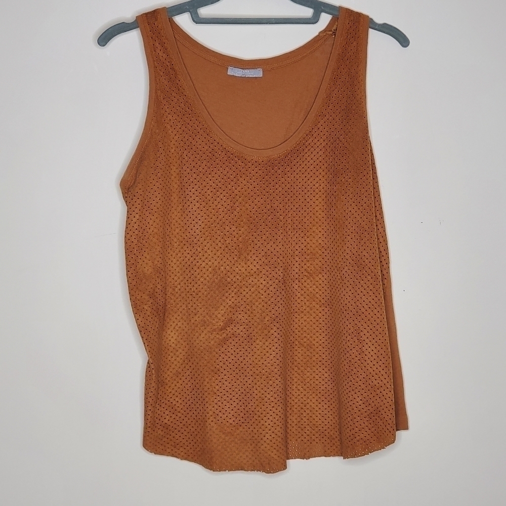 Zara Perforated Faux Suede Sleeveless Top